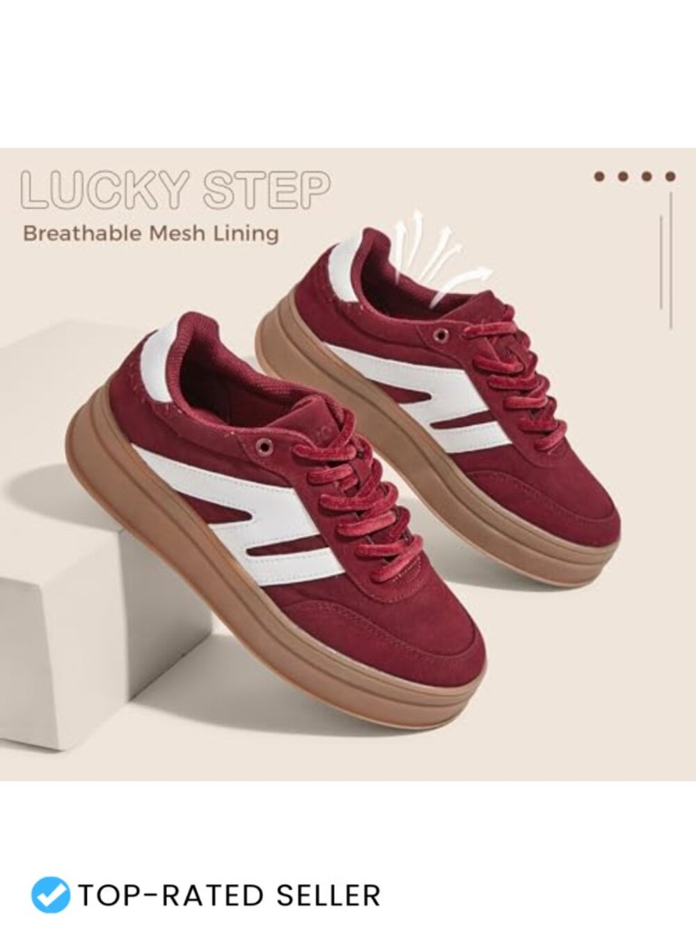Platform Retro Fashion Classic Sneakers - Cow Suede & PU Leather, Slip Resistant - Picture 4 of 6
